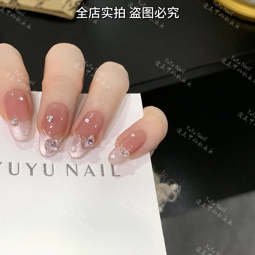 现货YUYU -【粉水晶】 -法式猫眼温柔显白-小众设计师手工穿戴甲