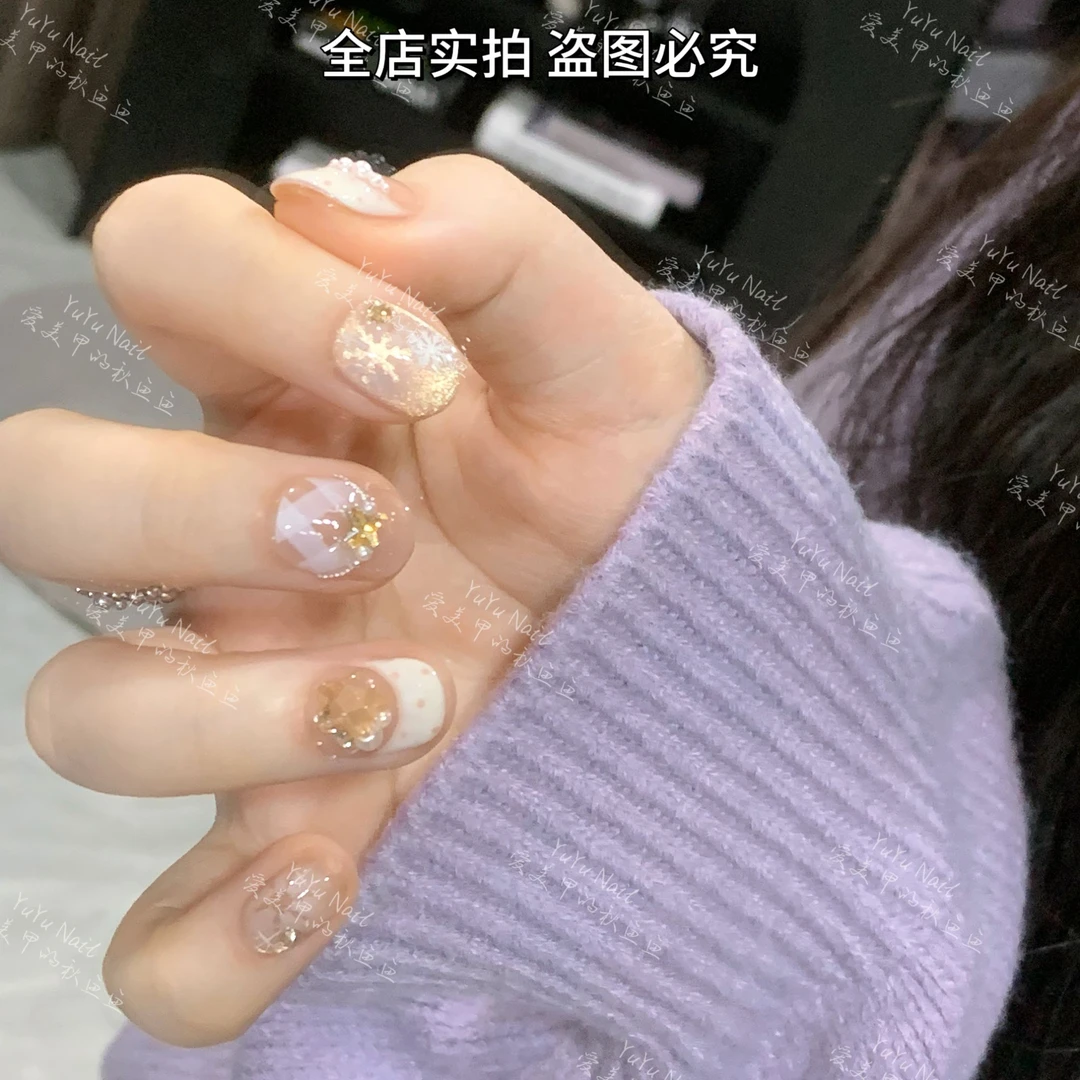 YUYU -【白雪皑皑】 -纯手绘法式猫眼-小众设计师手工穿戴甲