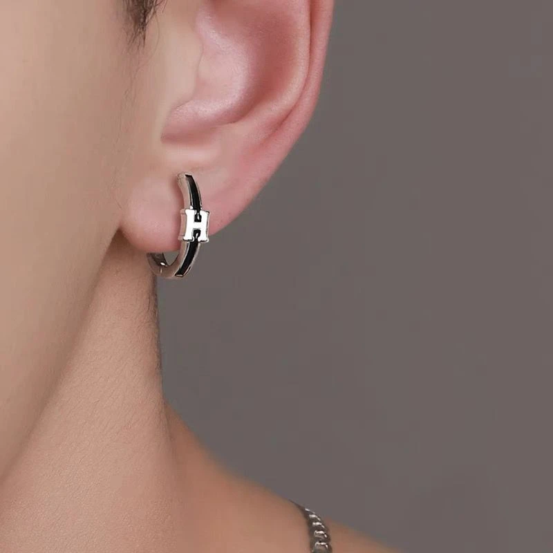 合金耳饰 银耳环男新款潮H字母潮耳饰女潮流个性男款耳钉男