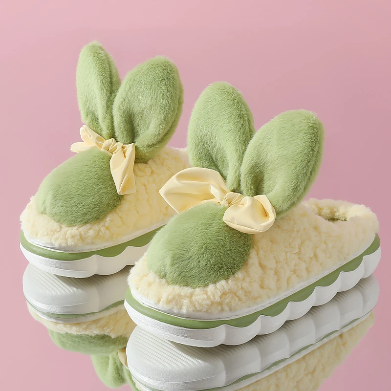 可爱兔子棉拖鞋女秋冬季卡通室内居家厚底保暖软底加绒毛毛棉拖鞋