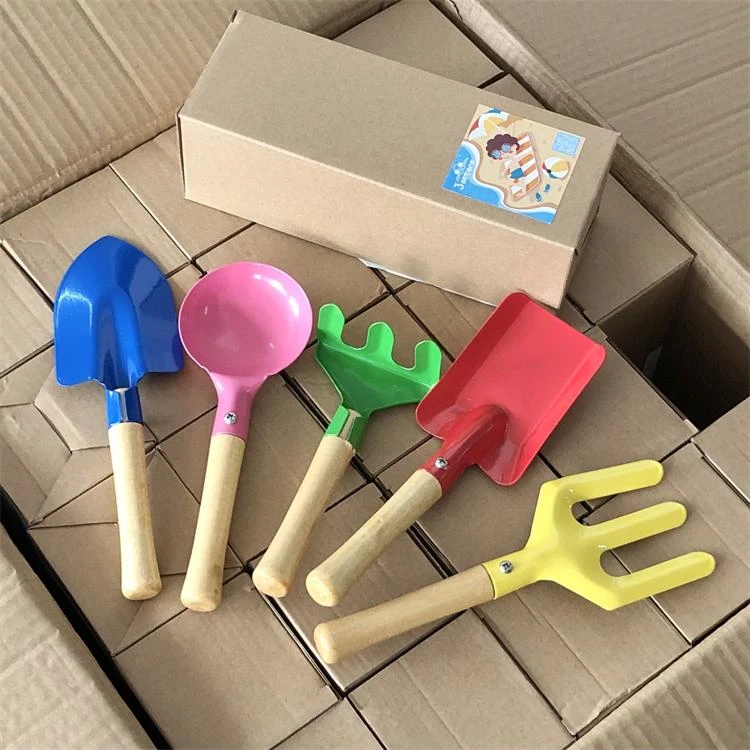 五件套！儿童沙滩玩具赶海工具套装铁铲子耙子种菜养花玩具套装