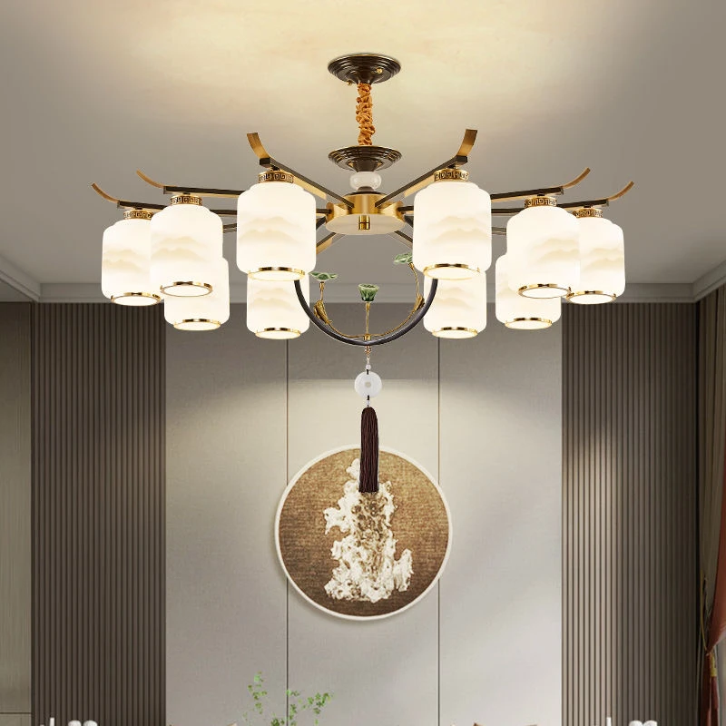 新中式客厅复式吊灯家用中国风别墅禅意卧室餐厅酒店简约大气灯饰
