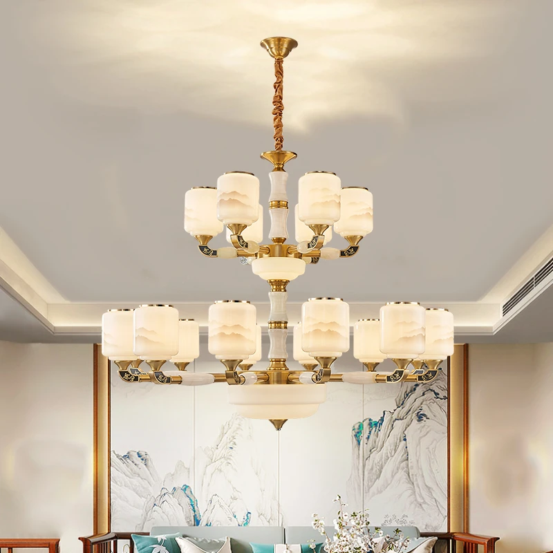 新中式全铜别墅大气餐厅客厅吊灯中国龙自建房复式楼客厅大吊灯