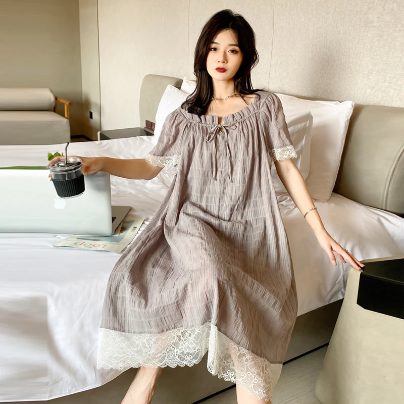 大码纯棉睡裙女款夏200-300斤薄款睡衣胖mm宽松长款家居服可外穿
