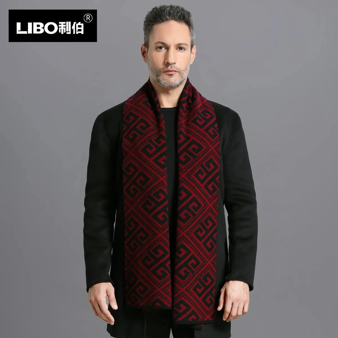 100%纯羊毛酒红色男女士围巾冬季中老年喜庆围脖新年礼物送礼盒装