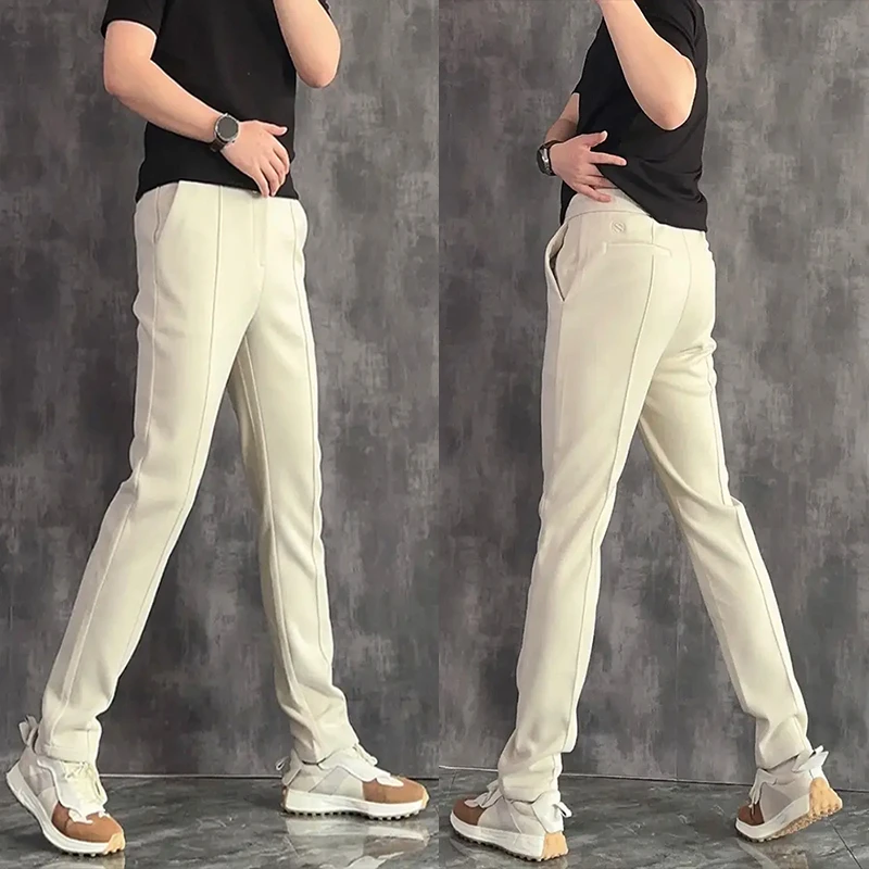 2025秋冬款加绒加厚新款纯色休闲裤男士高奢折痕直筒裤修身西裤潮