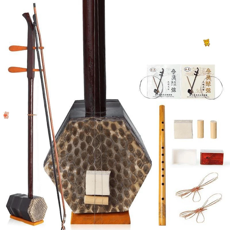 【六角二胡送松香+琴弦+琴码+教程】初学练习二胡民族乐器二胡袋