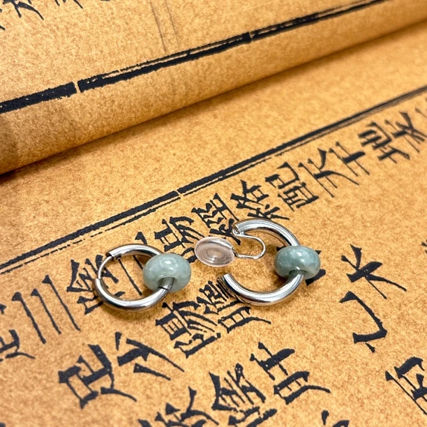 【翡翠耳夹】无耳洞入！银色耳圈女无简约通勤翡翠耳夹耳饰