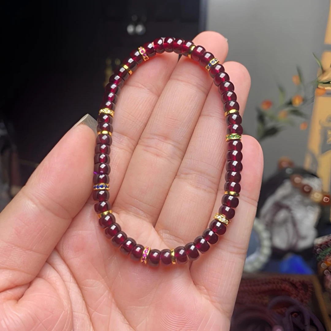 石榴石 纯天然定制款石榴石隔片手串 S925银宝石配件镶嵌设计款