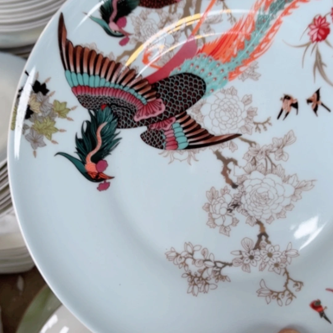 【闪购商品】陶瓷盘百鸟朝凤浅盘4个瑕疵