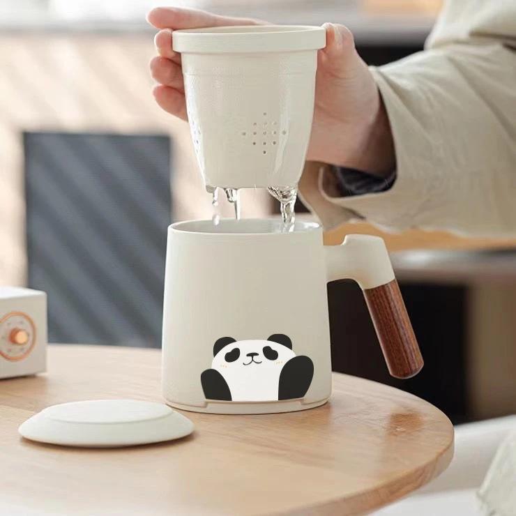 个人专用水杯喝茶主人杯送礼茶水可爱熊猫分离泡茶杯礼盒男女专用