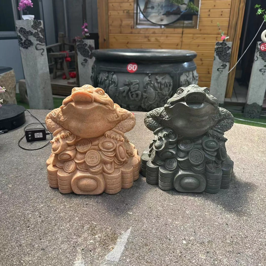 青石金蟾三足蟾蜍金蝉摆件家用茶宠玄关石材雕刻金蟾石雕石头