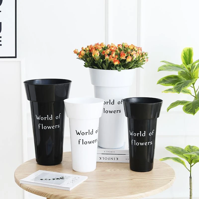 家用鲜花桶花店深水养花百合玫瑰简约法式圆形塑料花桶插花醒花桶