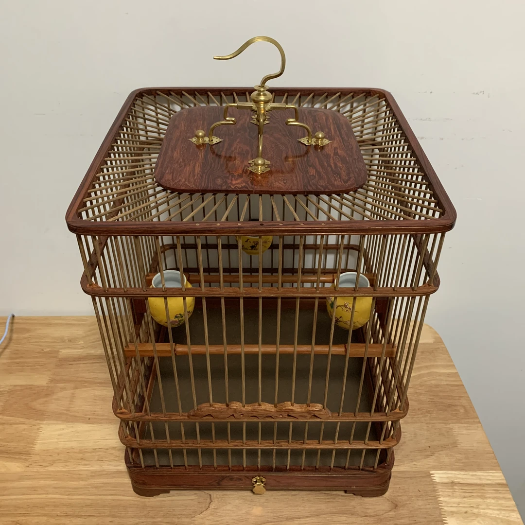 鸟笼子大号长宽30高36大叶黄花梨材质方超大号鸟笼子精品手工制作