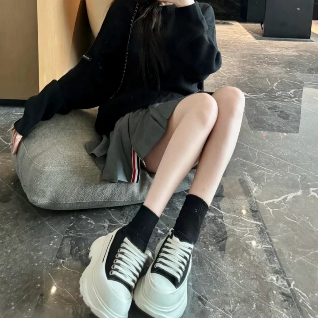YUE悦【腿精的秘密】设计感昆昆百搭家显瘦增高厚底帆布小白鞋春夏
