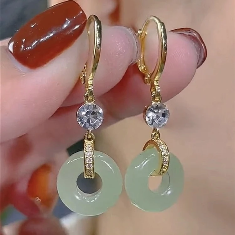 925银耳饰 dy新款古风宫廷轻奢耳饰长款平安扣仿玉耳环气质耳扣耳