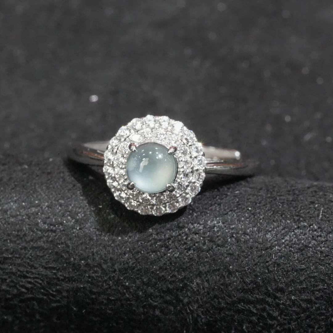 天然A货翡翠蛋面戒指多样性发时尚气质精致百搭豪镶设计