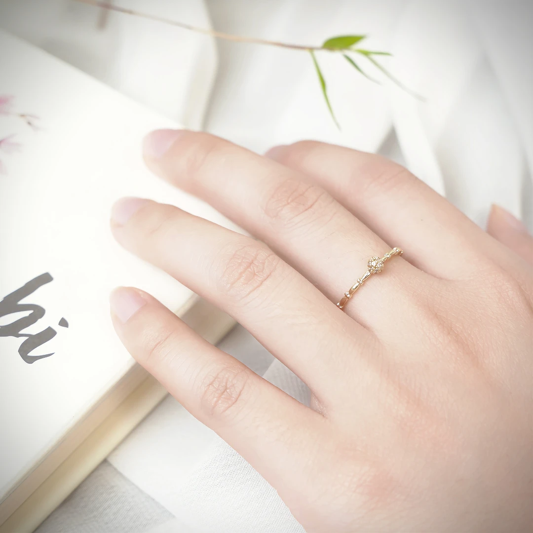 铜合金锆石戒指 铜合金115 小圆珠开口可调节简约高级戒指