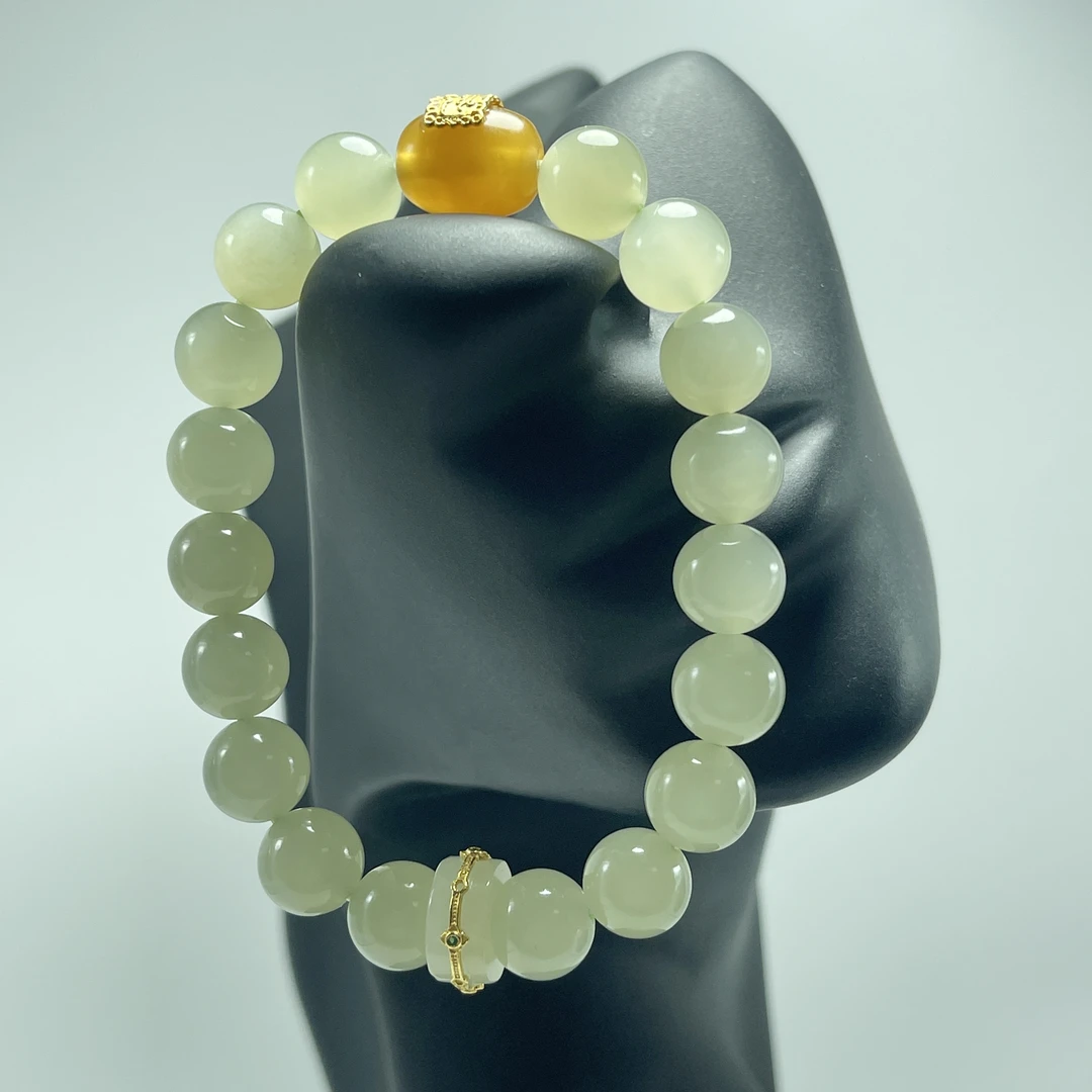 【和田玉+琥珀+925银】 原创设计轻奢时尚小众气质高级感最新款手链