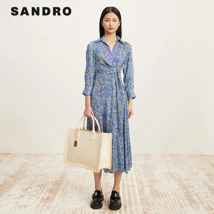 【搭搭专属】SANDRO女装衬衫领不规则印花连衣裙SFPRO03712