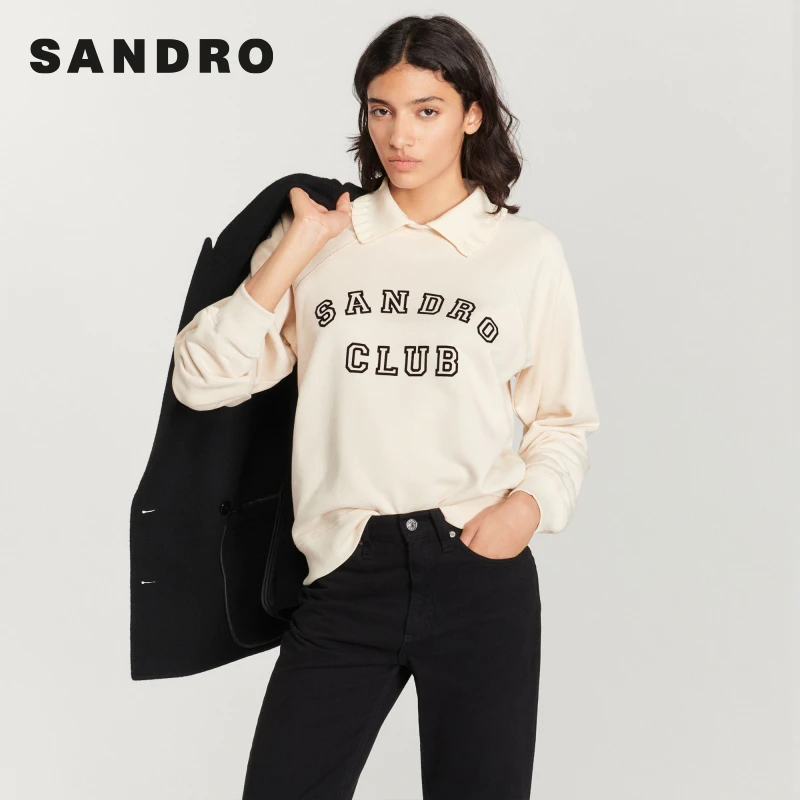 【下架】SANDRO女装高级感休闲大廓形长袖品牌标识卫衣SFPSW00516