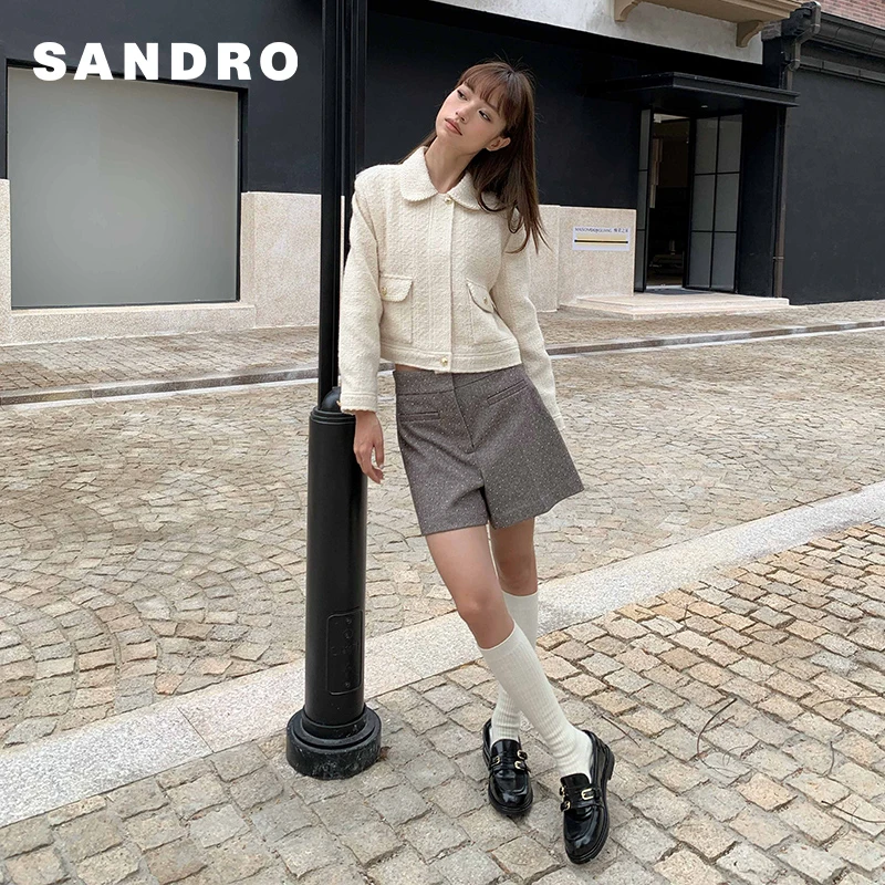 博主同款|SANDRO女装高级感简约时尚翻领拉链短款外套SFPVE01087
