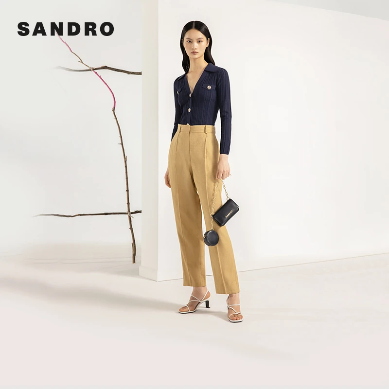 SANDRO新款女装法式学院风修身纽扣翻领针织开衫SFPCA00747