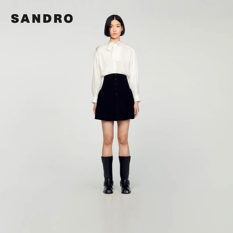 【搭搭专属】SANDRO女装法式高腰百褶蓬蓬半身裙A字短裙SFPJU00960