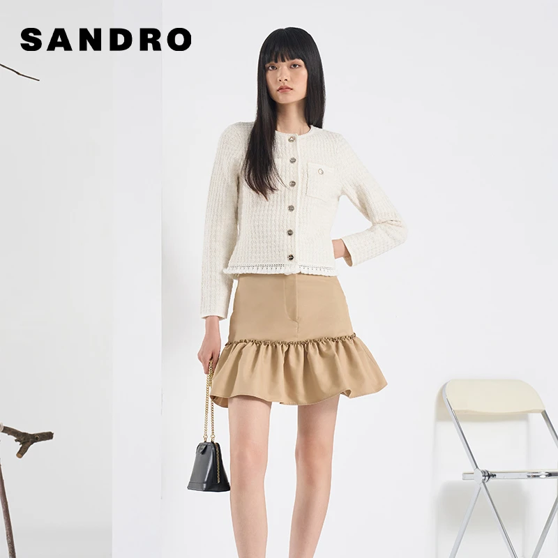 【胶囊系列】sandro新款女装法式慵懒感热力感花呢短外套SFPCA00733