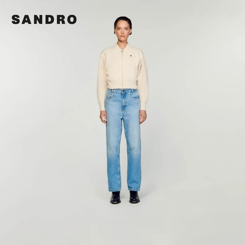 SANDRO女装气质休闲棒球领拉链保暖针织上衣外套SFPCA00829