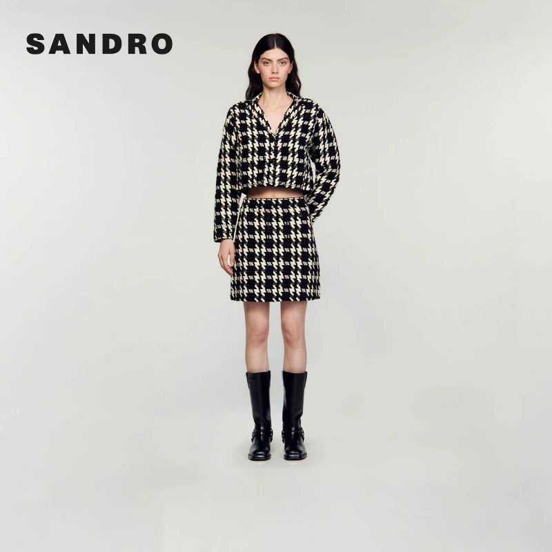 商场同款|SANDRO20新款女装时尚千鸟格针织A字半身裙SFPJU00999