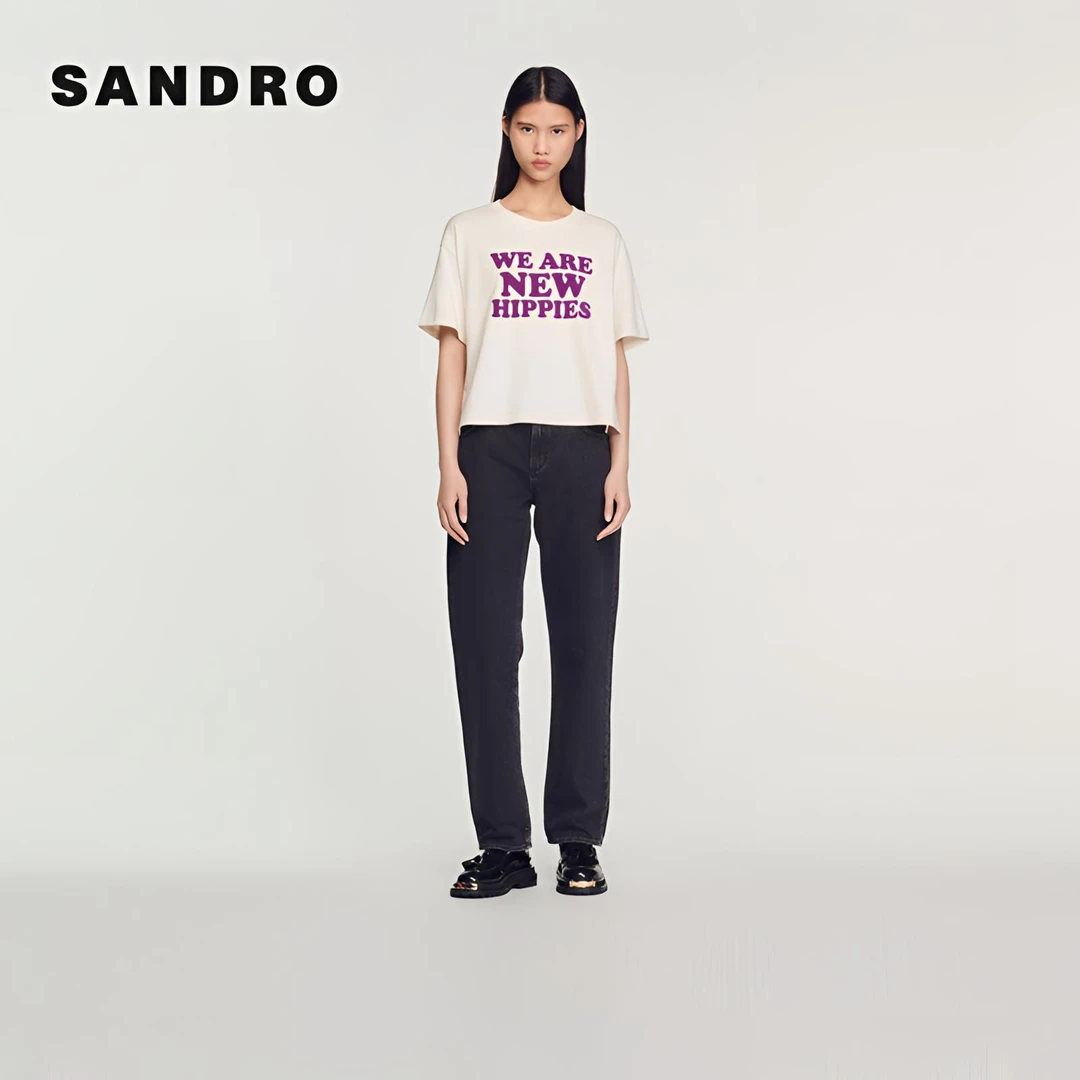 【过季款下架】SANDRO春夏女装宽松印花圆领休闲短袖T恤SFPTS01176
