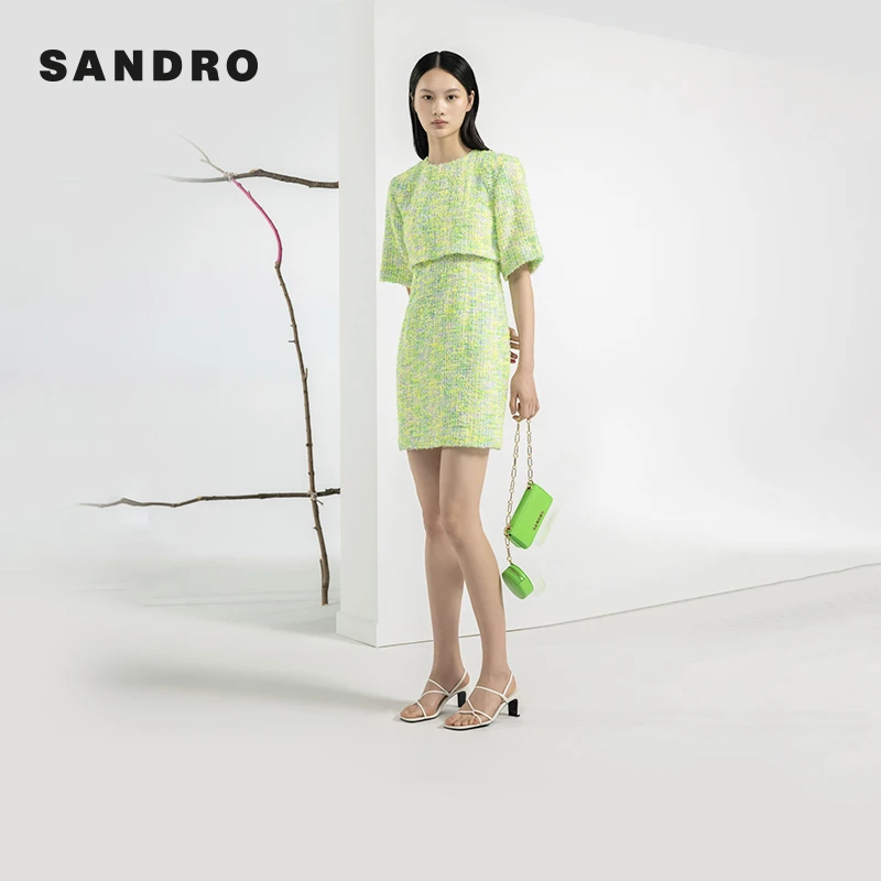 【待】SANDRO法式气质别致花呢短袖收腰连衣裙SFPRO02842