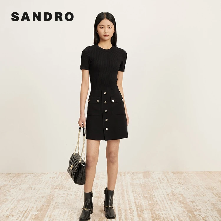 商场同款|SANDRO新款女装高级感黑色针织连衣裙短裙SFPRO03442