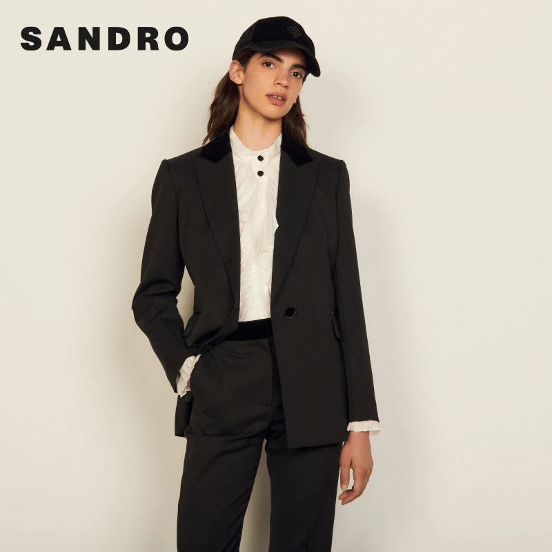 【待】SANDRO秋冬女装高级感时尚拼接领单排扣西装外套SFPVE00566