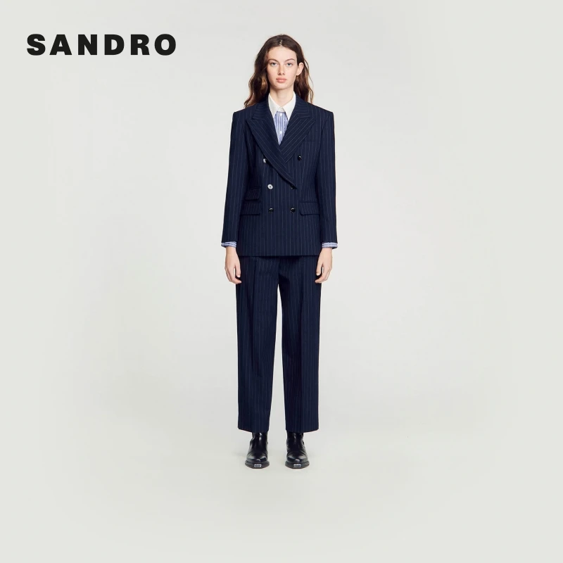 商场同款|SANDRO新款女装条纹通勤收腰西装外套SFPVE00920