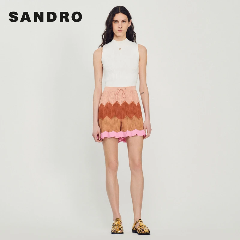 SANDRO女装法式高能感针织别致时尚休闲花边微喇短裤SFPSH00319