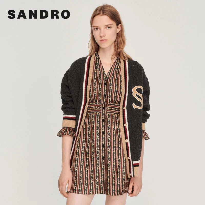 【过季款下架】SANDRO女装气质印花桑蚕丝收腰度假连衣裙SFPRO02632