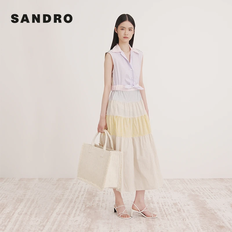 【一秒入夏】SANDRO春夏女装时尚渐变设计无袖连衣裙长裙SFPRO03784