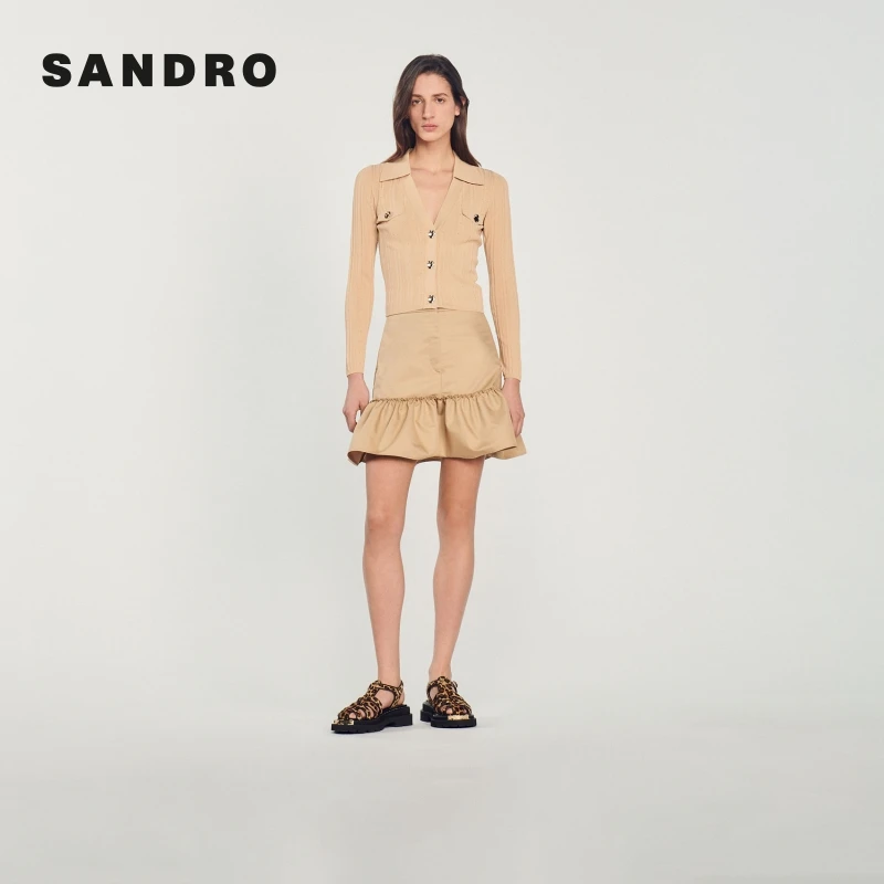 SANDRO女装雅丹风法式美拉德简约纯色肌理长袖针织开衫SFPCA00747