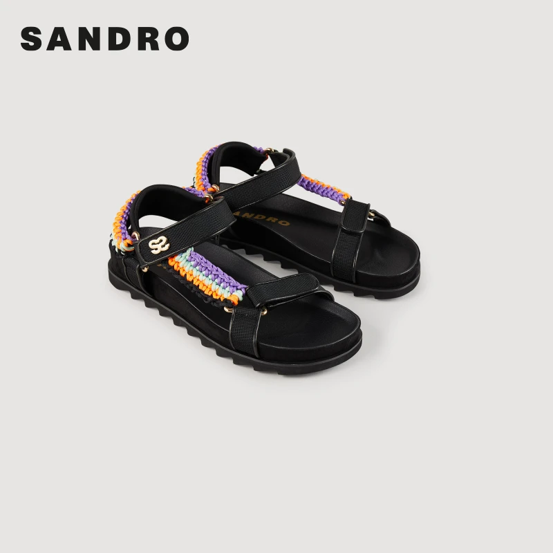 SANDRO春季新款女士法式休闲彩色编织魔术贴凉鞋SFACH00961