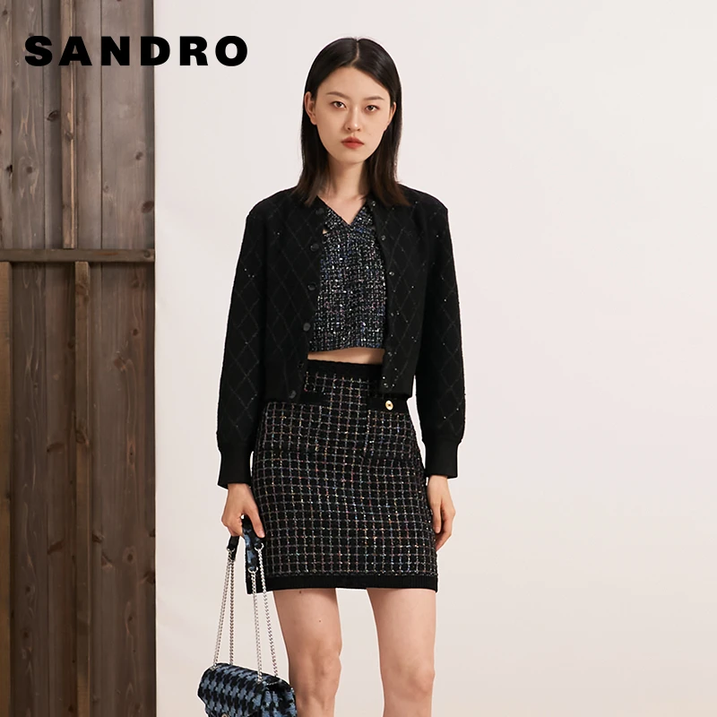 【搭搭专属】SANDRO女装千金风格纹撞色花呢半身短裙SFPJU00994