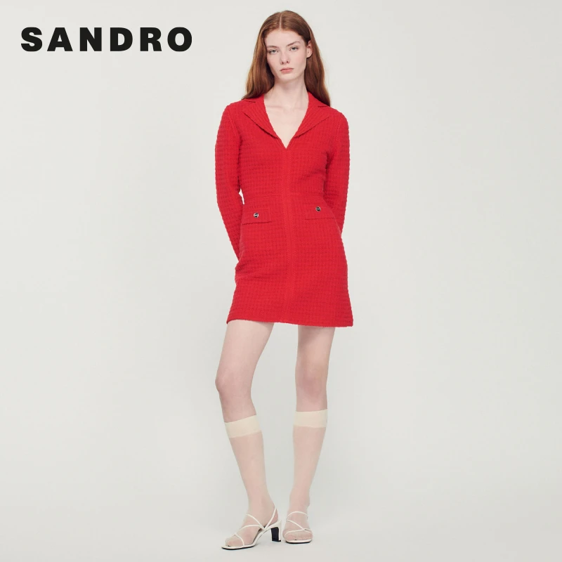 【搭搭专属】SANDRO春秋女装针织A字红色连衣裙短裙SFPRO02776