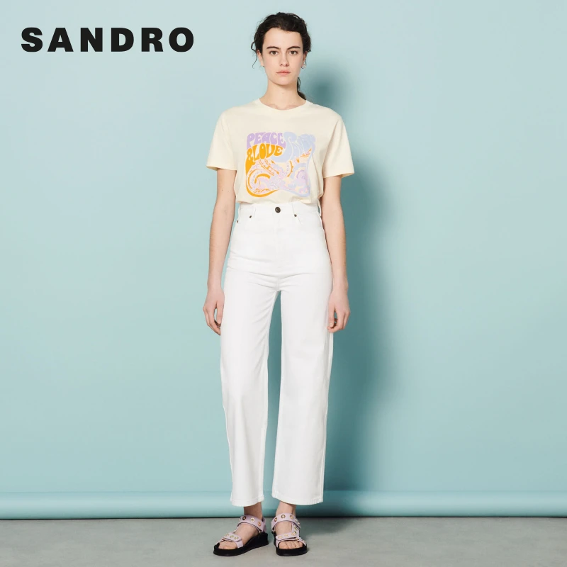 【过季款下架】SANDRO女装简约舒适棉质白色高腰阔腿裤SFPJE00431