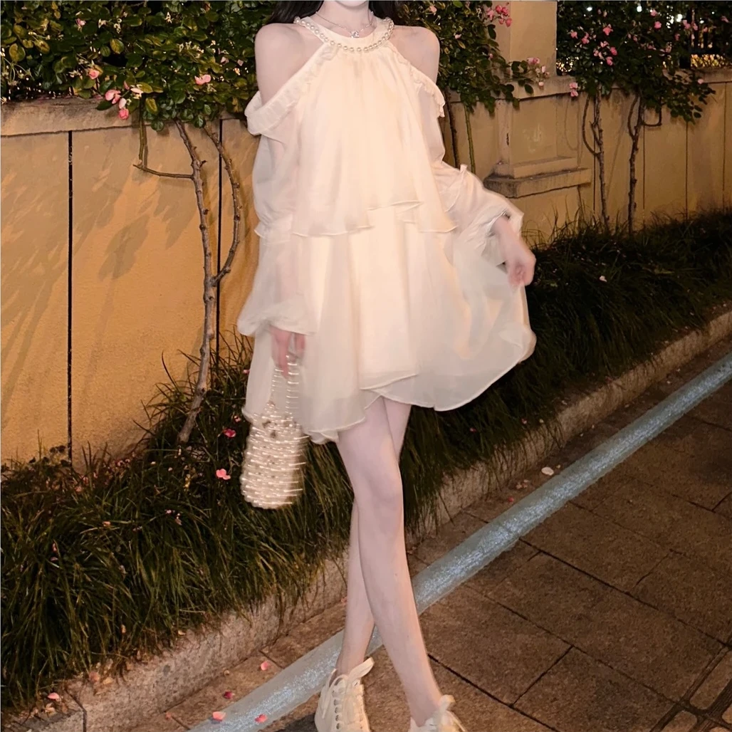 夏季法式甜美初恋公主短裙高级感露肩气质上衣时尚两件套装女