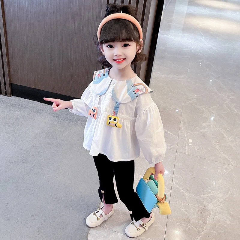 女童春秋娃娃衫儿童装秋季卡通衬衫2024新款洋气秋装宝宝时髦衬衣