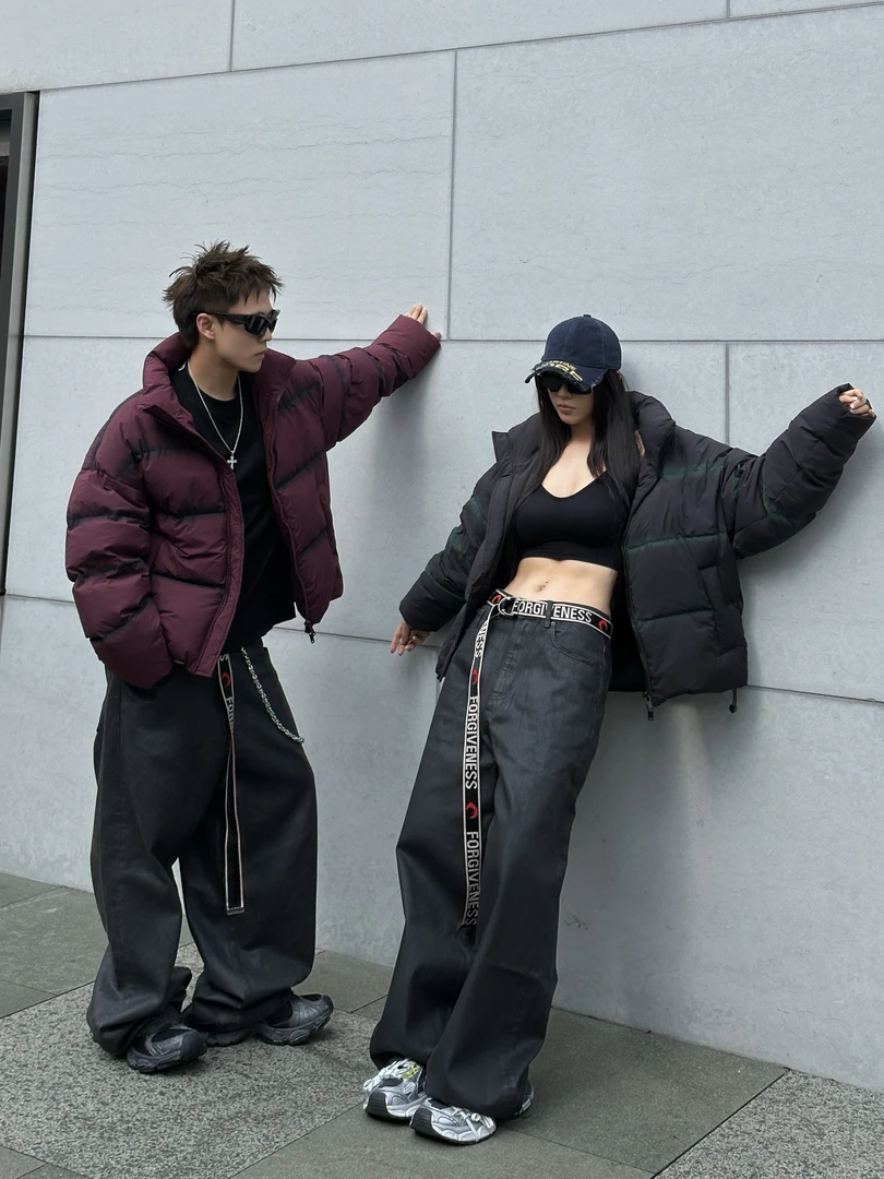 巴黎重工破坏 多层刷蜡涂层牛仔裤