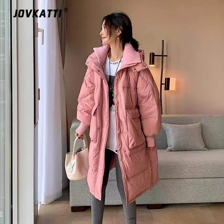 羽贝莉韩国大口袋羽绒服女中长款加厚宽松连帽时尚韩版长款羽绒服