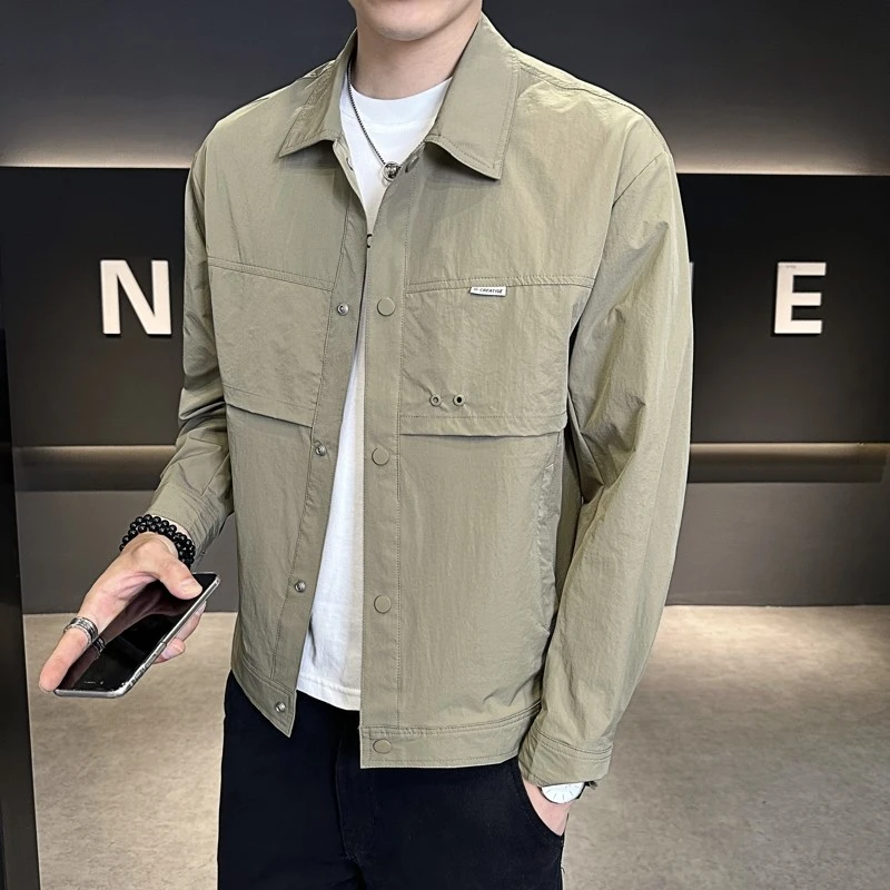 男士翻领外套2025春秋新款休闲夹克百搭潮流简约青年帅气上衣韩版