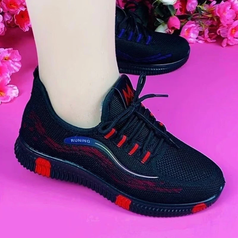 新款飞织女鞋秋冬单棉老北京健步运动鞋轻便软底防滑休闲鞋妈妈鞋